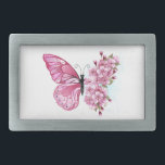 Blume Schmetterling mit rosa Sakura Rechteckige Gürtelschnalle<br><div class="desc">Blume des rosa Schmetterlings mit rosafarbenen japanischen Kirschblüten auf weißem Hintergrund.</div>