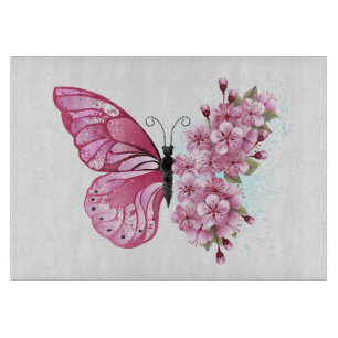 Blume Schmetterling mit rosa Sakura Schneidebrett