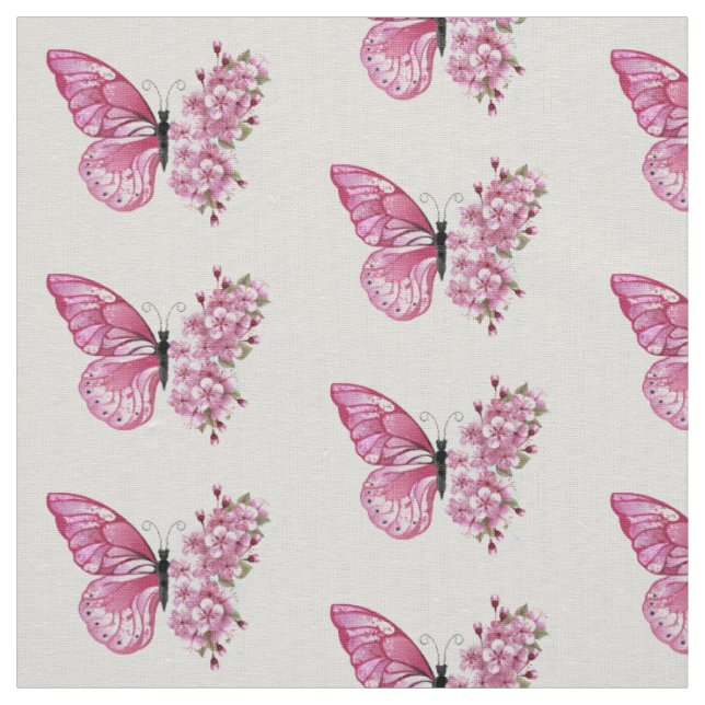 Blume Schmetterling mit rosa Sakura Stoff (Muster)