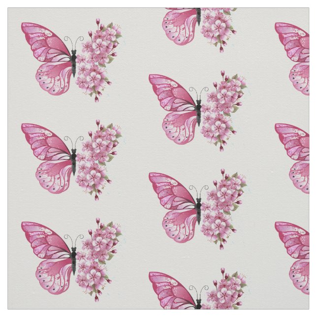 Blume Schmetterling mit rosa Sakura Stoff (Muster)