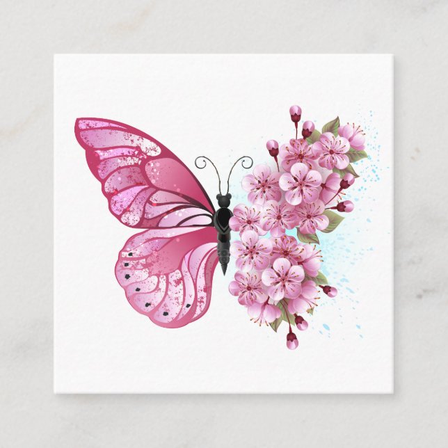 Blume Schmetterling mit rosa Sakura Telefonnummerkarte (Vorderseite)