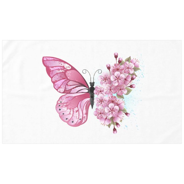 Blume Schmetterling mit rosa Sakura Tischdecke (Vorderseite (Horizontal))