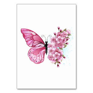 Blume Schmetterling mit rosa Sakura Tischnummer