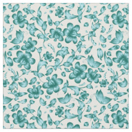 Blume Schmetterlinge Frühlingsblüte Aquamarin auf  Stoff