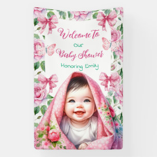 Blume & Schmetterlinge Rosa Babydusche Empfang Banner