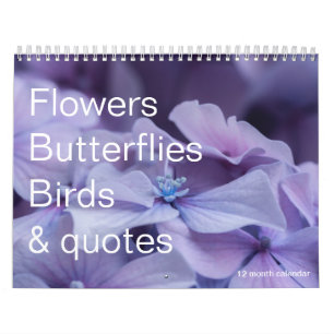 Blume, Schmetterlinge und Vögel 12 Monate Kalende Kalender