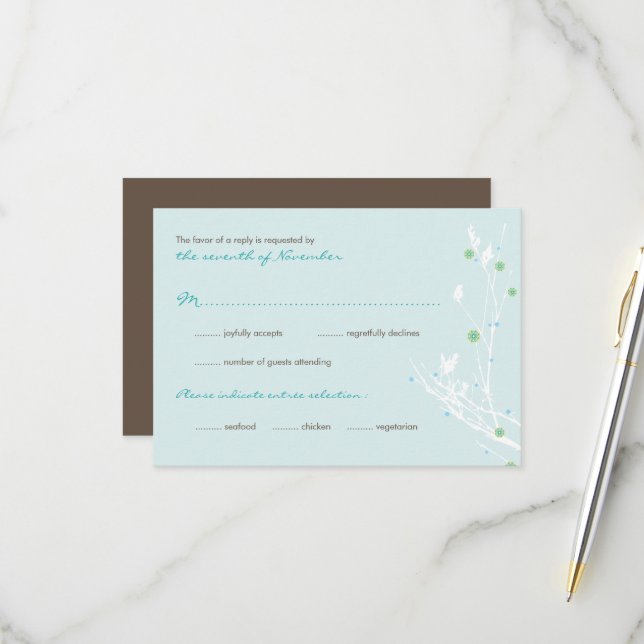 Blume Schnee im Winter Einfache Hochzeit RSVP Karte (Vorderseite/Rückseite Beispiel)