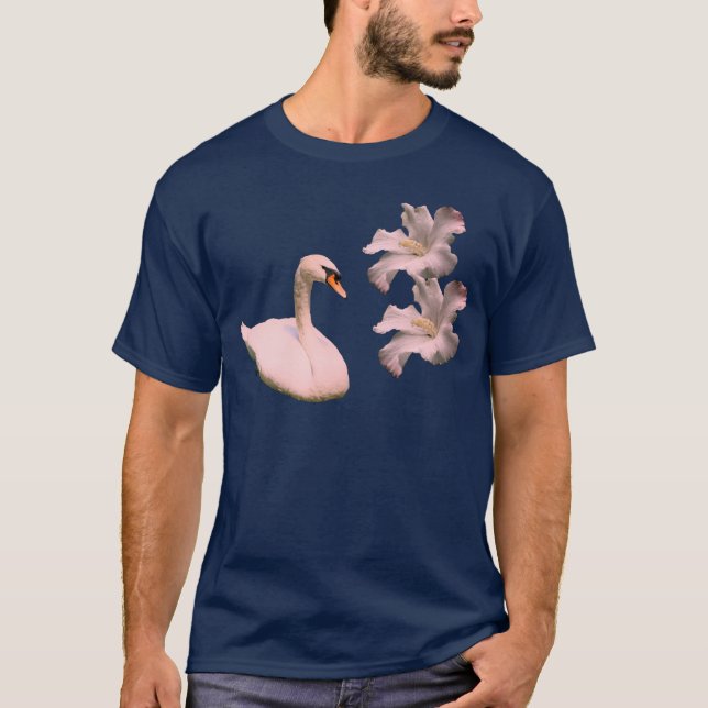 Blume Schwan und Hibiskus T-Shirt (Vorderseite)