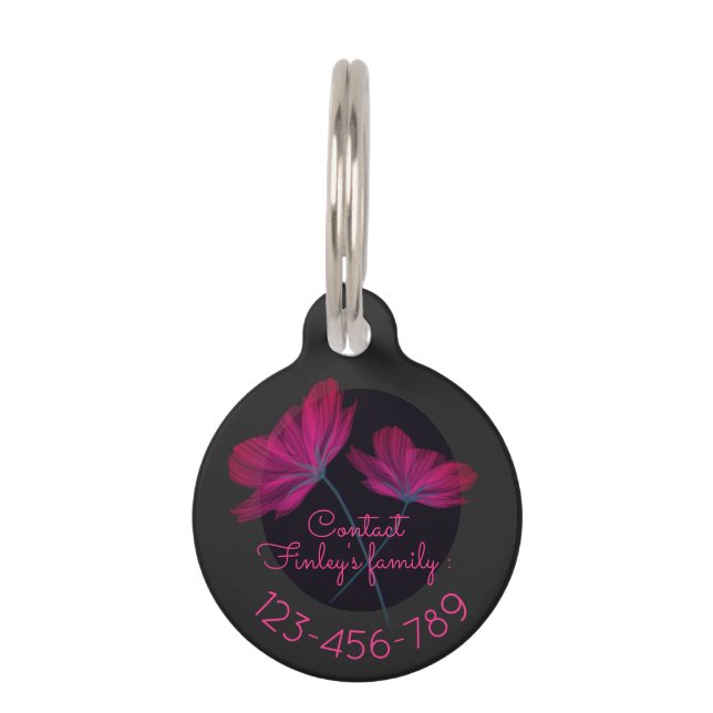Blume Schwarz-Rosa Elegante Feminine Moderne Haustiermarke (Rückseite)