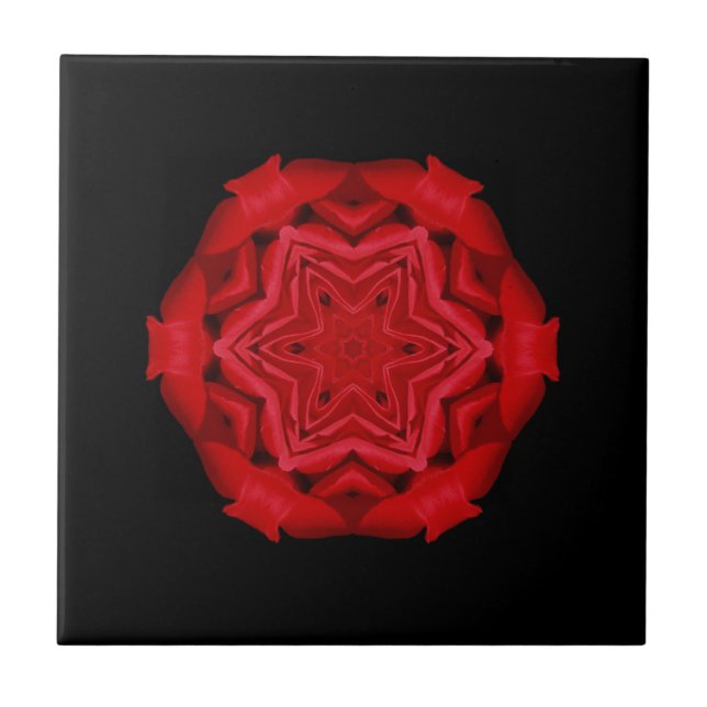 Blume Schwarz, rotes Scharlachrot Fliese (Vorderseite)