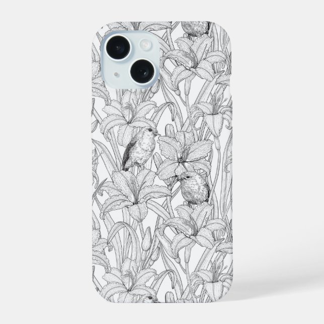 Blume, schwarz und weiß iPhone 15 hülle (Rückseite)