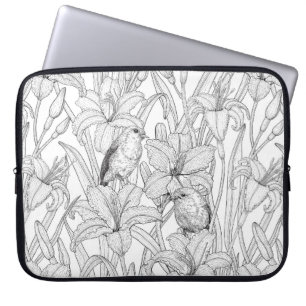 Blume, schwarz und weiß laptopschutzhülle