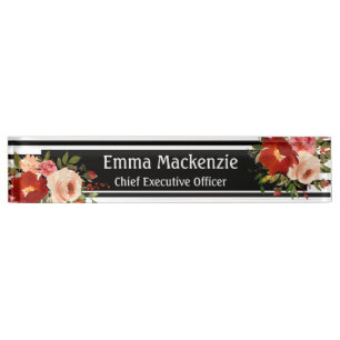 Blume Schwarz und Weiß Namensplakette