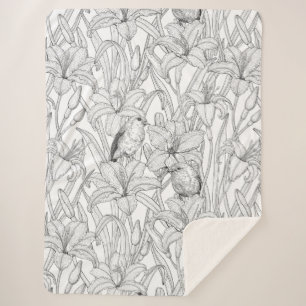 Blume, schwarz und weiß sherpadecke