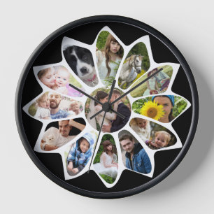 Blume Schwarz-Weiß-FotoCollage Uhr