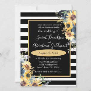 Blume Schwarz-Weiß Streifen Sonnenblumen Hochzeit Einladung