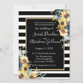 Blume Schwarz-Weiß Streifen Sonnenblumen Hochzeit Einladung