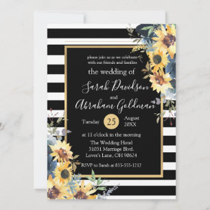Blume Schwarz-Weiß Streifen Sonnenblumen Hochzeit Einladung