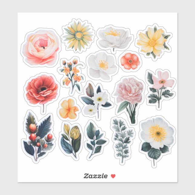 Blume Scrapbook Wasserfarbe Aufkleber (Blatt)