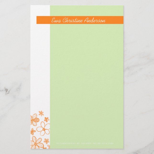 Blume Scribbles Green ・ Stationery Briefpapier (Vorderseite)