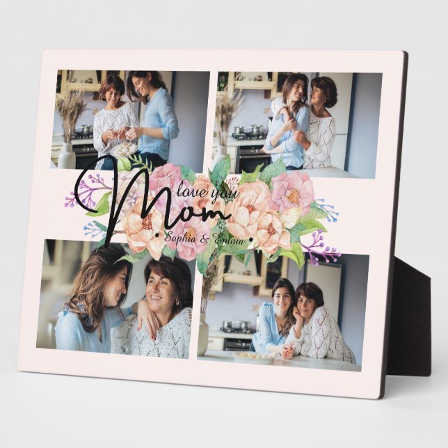 Blume Script-Liebe Mama 4 FotoCollage Fotoplatte (Seite)