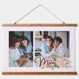 Blume Script-Liebe Mama 4 FotoCollage Wandteppich Mit Holzrahmen