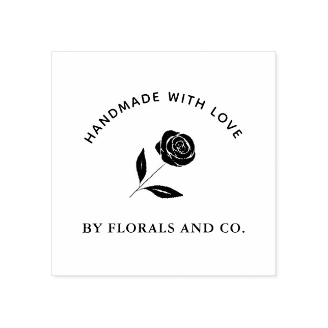 Blume-Shop-Firmenlogo handgefertigt mit Liebe Rose Gummistempel (Prägung)
