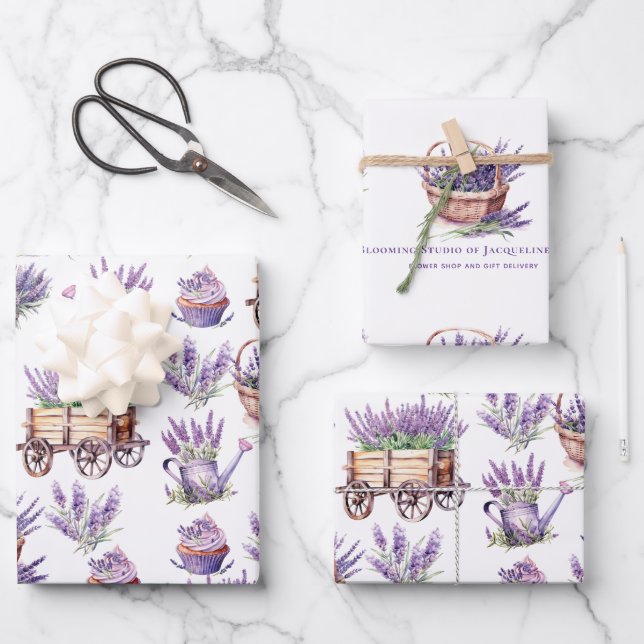 Blume Shop Lavendel Personalisiert Geschenkpapier Set (Vorderseite)