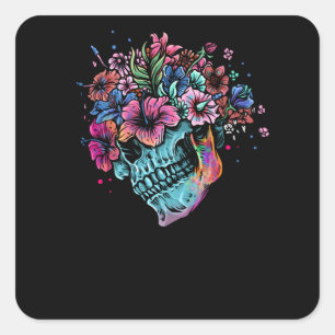 Blume Skull Quadratischer Aufkleber