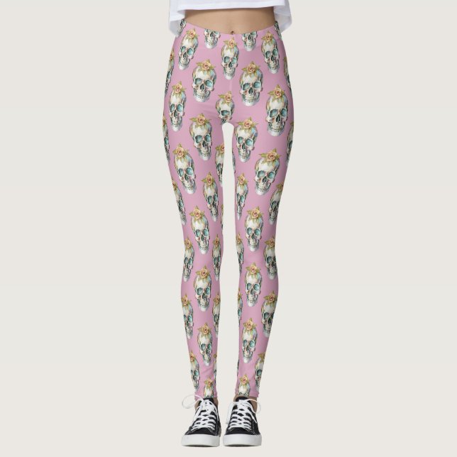 Blume Skulls - Dusty Rose - Leggings (Vorderseite)