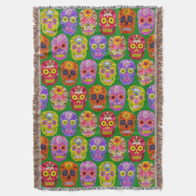 Blume Skulls Nahtloses Muster 2018 Decke (Vorderseite Vertikal)