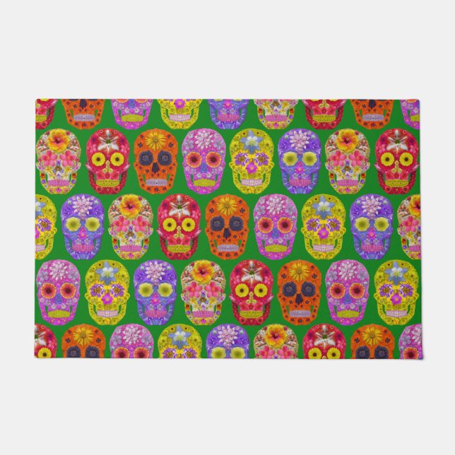 Blume Skulls Nahtloses Muster 2018 Fußmatte (Vorderseite)