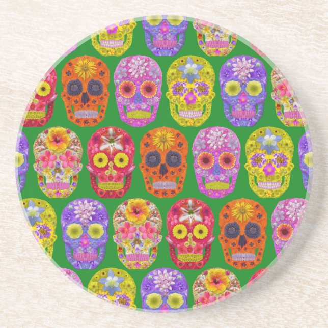 Blume Skulls Nahtloses Muster 2018 Getränkeuntersetzer (Vorne)