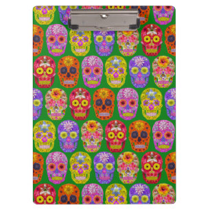 Blume Skulls Nahtloses Muster 2018 Klemmbrett