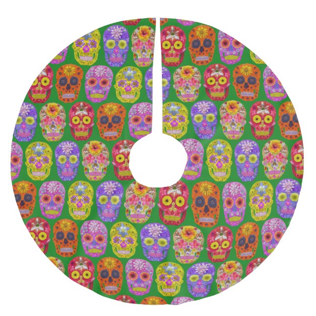 Blume Skulls Nahtloses Muster 2018 Polyester Weihnachtsbaumdecke (Vorderseite)