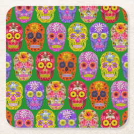 Blume Skulls Nahtloses Muster 2018 Rechteckiger Pappuntersetzer