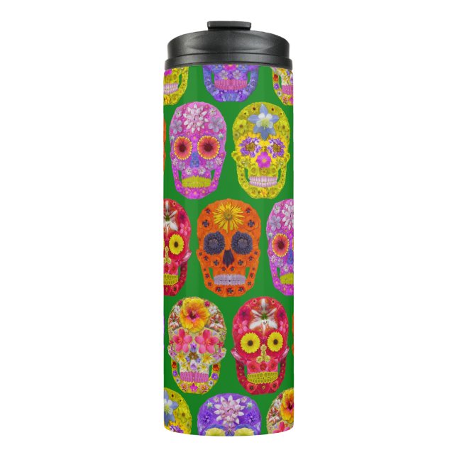 Blume Skulls Nahtloses Muster 2018 Thermosbecher (Vorderseite)