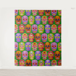 Blume Skulls Nahtloses Muster 2018 Wandteppich