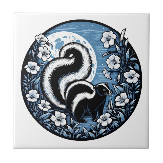 Blume Skunk Artwork Skunks Floral Fliese (Vorderseite)