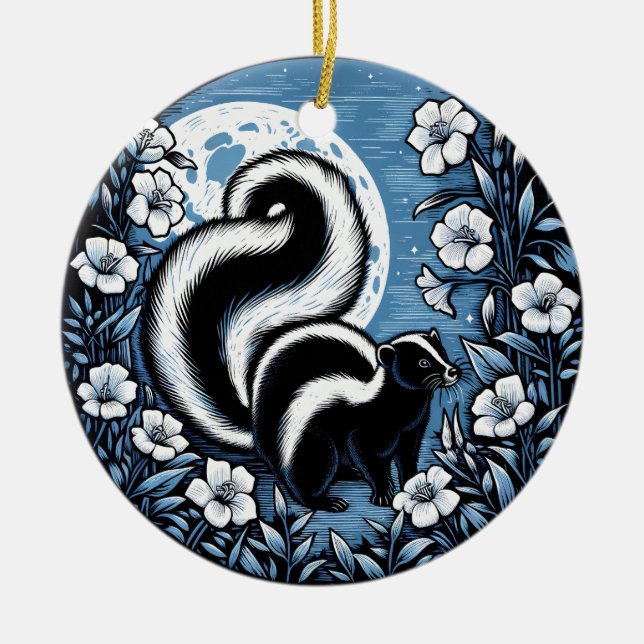 Blume Skunk Artwork Skunks Floral Keramik Ornament (Vorne)