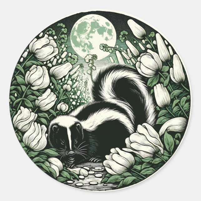 Blume Skunk Artwork Skunks Floral Runder Aufkleber (Vorderseite)