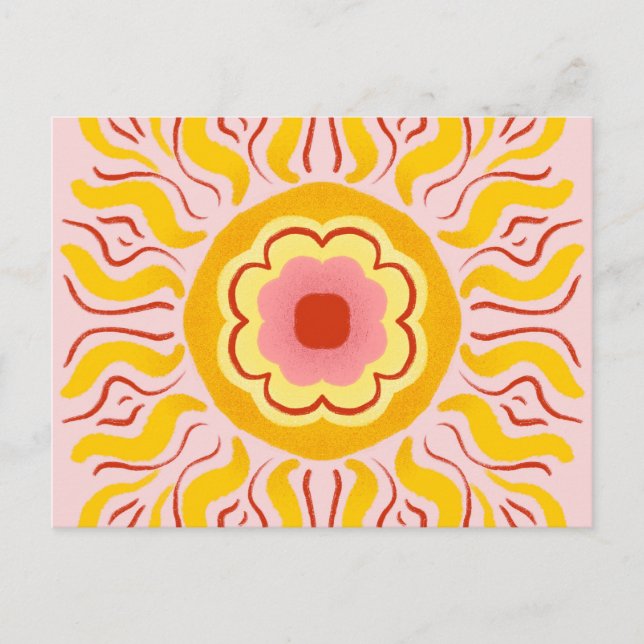 Blume Sonnenschein - gelb und pastellrosa Postkarte (Vorderseite)