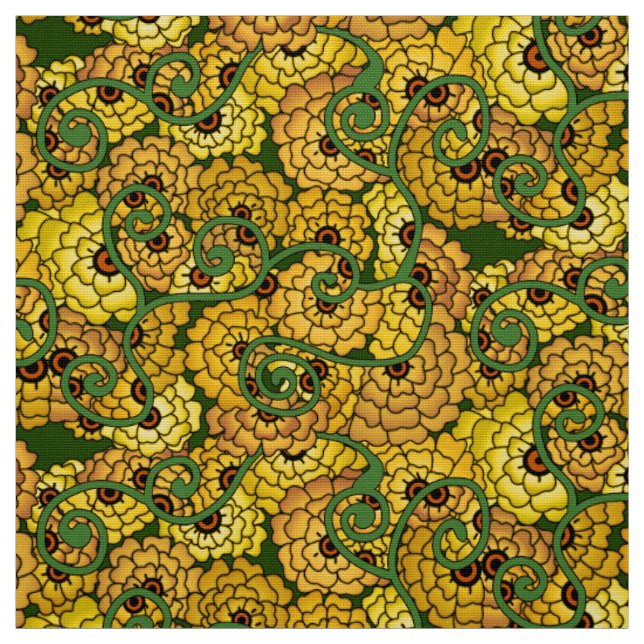 Blume Spiralen - Gelb Stoff (Muster)