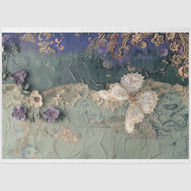 Blume & Spitzen, dunkles Shabby Chic, Schmetterlin Seidenpapier (Vorderseite)