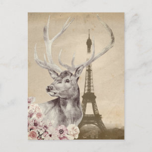 Blume Stag & Eiffel Tower Postkarte