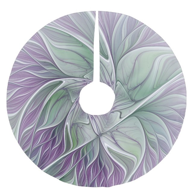 Blume Star, Abstraktes Lila Grünes Fraktal Kunst Polyester Weihnachtsbaumdecke (Vorderseite)