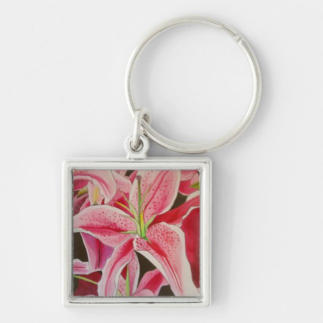 Blume Stargazer pink lila Aquarellkunst Schlüsselanhänger (Vorne)