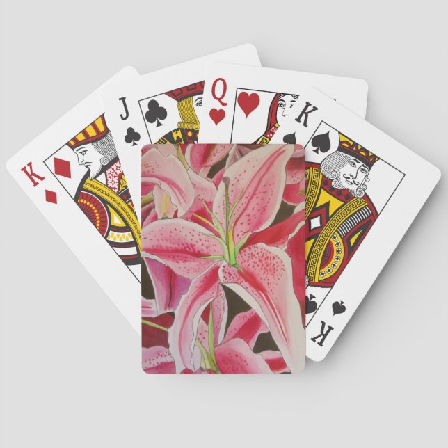 Blume Stargazer pink lila Aquarellkunst Spielkarten (Rückseite)