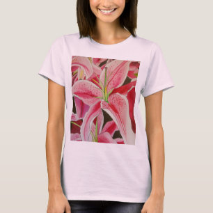 Blume Stargazer rosa Lilie Aquarellkunst T-Shirt