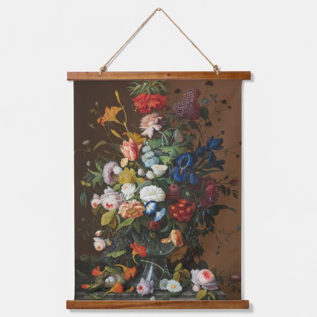 Blume Stillleben mit dem Vogelnest Severin Roesen Wandteppich Mit Holzrahmen (Vorderseite)